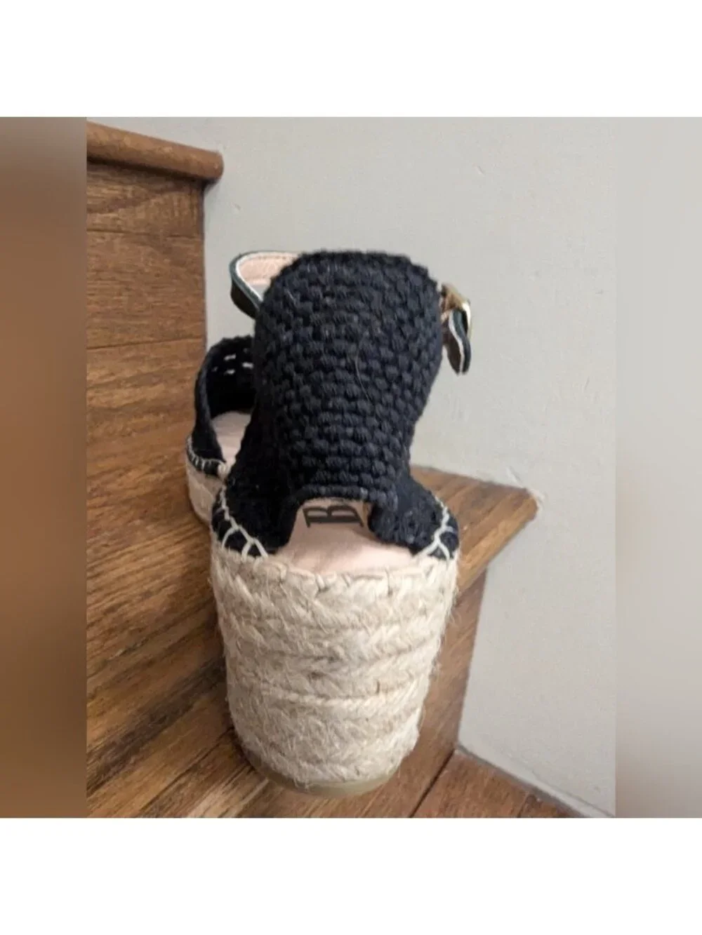 Browns Crochet Espadrille Sandal, black Woven Fabric Jute Platform SZ 11 EU 41